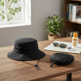Black Ultra-Lightweight Packable Waterproof Sun Hat with adjustable chin strap and integrated storage pouch_corporate gift