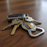 Polished silver and matte black zinc alloy keychain bottle openers with custom logo for FIFA World Cup _ corporate gifts