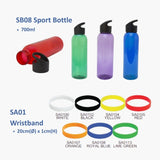 Premium Corporate Fitness Fun Run Kit featuring a black drawstring bag, blue towel, red bottle, and white portable fan_Customised Gift Pack Singapore