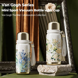 Mini sport vacuum bottle with integrated cup and Van Gogh design, perfect for elegant and functional corporate gifts.
