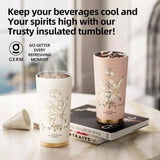 Stainless steel vacuum tumbler with elegant Lily of the Valley flower design.