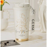 Features a secure lid and double-wall insulation for maintaining beverage temperature.