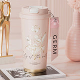 Features a secure lid and double-wall insulation for maintaining beverage temperature.
