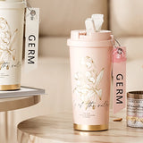 Features a secure lid and double-wall insulation for maintaining beverage temperature.