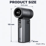 JISULIFE 9000mAh Turbo Handheld Fan (Ultra2) in dark grey with round LED display for outdoor cooling
