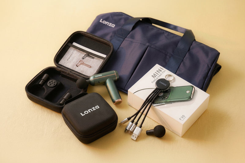 LONZO electronic device with accessories on a beige surface