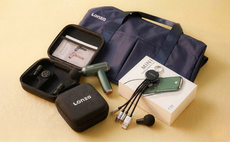 LONZO electronic device with accessories on a beige surface