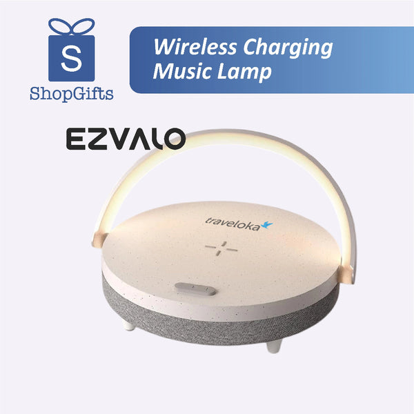 Wireless charging music lamp with traveloka logo on a white background