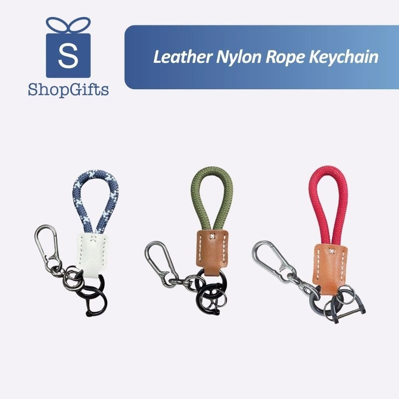 Braided Leather Key Organizer in red and tan leather keychain _ corporate gift