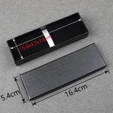 Black textured linen pen gift box with black velvet interior and elastic security strap_ corporate gift supplier singapore