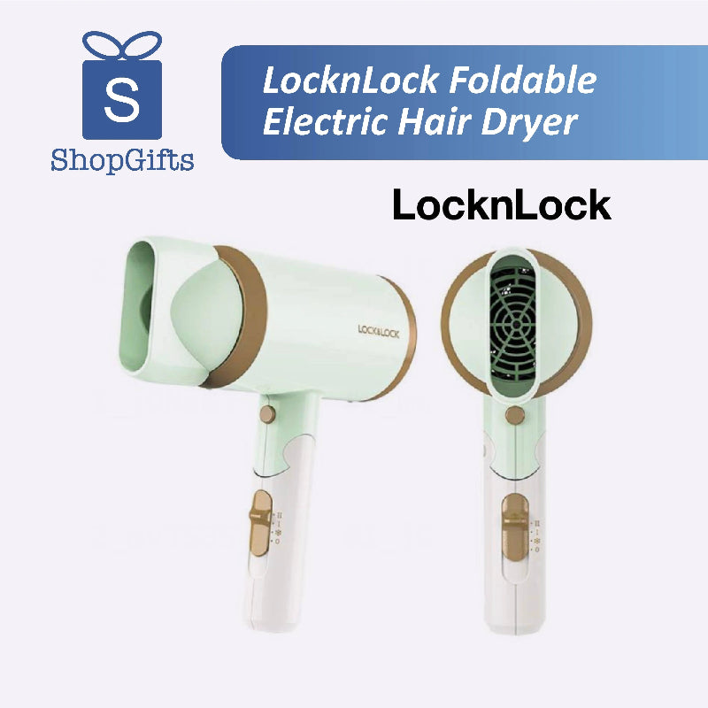 LocknLock foldable electric hair dryer on a white background with ShopGifts branding.