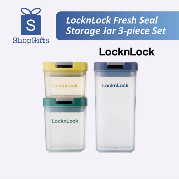 LocknLock Fresh Seal Storage Jar 3-piece Set with ShopGifts logo on a white background