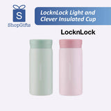 Two LocknLock insulated cups, one green and one pink, on a white background with 'ShopGifts' branding.