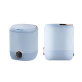 Two blue Washing Machine with rose gold accents on a white background