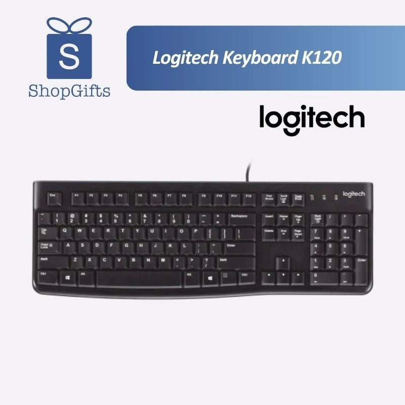 a black Logitech K120 USB keyboard as a customised corporate gifts singapore