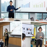 An Asian professional using the ergonomic Logitech R400 clicker to seamlessly present design concepts to her team in a collaborative workplace._Customised Premium Corporate Gift