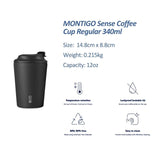 MONTIGOSenseCoffeeCupRegular with matte finish and black lid on a wooden desk_corporate gifts