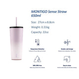 Montigo Sense Straw 650ml tumbler in Stone gray featuring a matching reusable straw, double-wall insulation, and a sleek powder-coated finish. _ corporate gfit