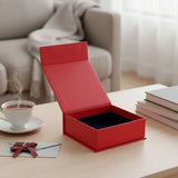 A collection of premium Magnetic Closure Rigid Boxes in various sizes and colors, including black, red, navy, pink, and lime green, featuring a seamless flip-top lid with a concealed magnetic seal. corporate gift