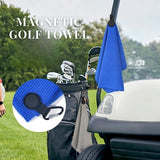 Black Magnetic Microfiber Waffle Weave Golf Towel with carabiner attachment for professional club cleaning_corporate gift