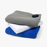 Black Magnetic Microfiber Waffle Weave Golf Towel with carabiner attachment for professional club cleaning_corporate gift