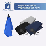 Black Magnetic Microfiber Waffle Weave Golf Towel with carabiner attachment for professional club cleaning_corporate gift