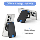 Phone stand with horizontal and vertical usage methods on a white background