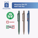 Maxema Dot D1 MATT-RE Pen with branding and recycling logos on a white background