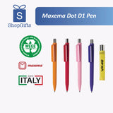 Maxema Dot D1 Pen with various colors on a white background, featuring ShopGifts logo and Maxema branding.