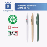 Maxema Icon Pure MATT-RE Pen with branding and certification logos on a white background