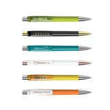 Set of branded pens on a white background