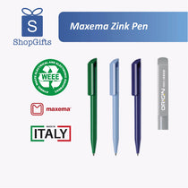 Maxema Zink Pen with branding and certification logos on a white background