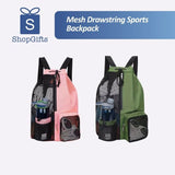 Olive green mesh drawstring sports backpack with water bottle pocket and ventilated compartments for gym and swimming_ corporate gift