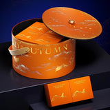Celestial Lantern Mid-Autumn Mooncake Gift Box in orange with gold foil rabbit details and LED glow_Customised Gift Packaging Singapore
