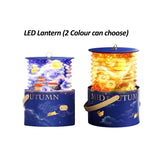 Celestial Lantern Mid-Autumn Mooncake Gift Box in deep blue and red with gold foil rabbit details and LED glow_Customised Gift Packaging Singapore