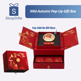 Luxury red and gold pop-up Mid-Autumn gift box with tiered drawer and celestial rabbit motifs_Customised Gift Box Singapore