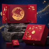 Luxury red and gold pop-up Mid-Autumn gift box with tiered drawer and celestial rabbit motifs_Customised Gift Box Singapore