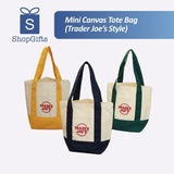 Cream and navy blue Artisan Contrast Trim Canvas Mini Tote with front pocket  Gift shop