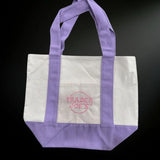 Cream and purple Artisan Contrast Trim Canvas Mini Tote with front pocket  Gift shop