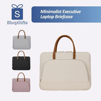 Cream Minimalist Executive Laptop Briefcase with brown handles and open front tech organizer pocket_Premium Corporate GIft Singapore