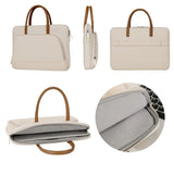 Cream Minimalist Executive Laptop Briefcase with brown handles and open front tech organizer pocket_Premium Corporate GIft Singapore