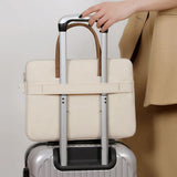Cream Minimalist Executive Laptop Briefcase with brown handles and open front tech organizer pocket_Premium Corporate GIft Singapore