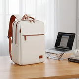 Cream /Black and brown Minimalist Executive Waterproof Tech Backpack with USB port and multiple storage compartments. Gift shop