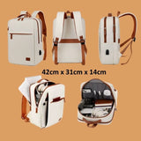 Cream /Black and brown Minimalist Executive Waterproof Tech Backpack with USB port and multiple storage compartments. Gift shop