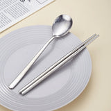 Matte silver pure titanium spoon and chopsticks set with white minimalist portable travel case_Gift Shop
