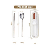 Matte silver pure titanium spoon and chopsticks set with white minimalist portable travel case_Gift Shop