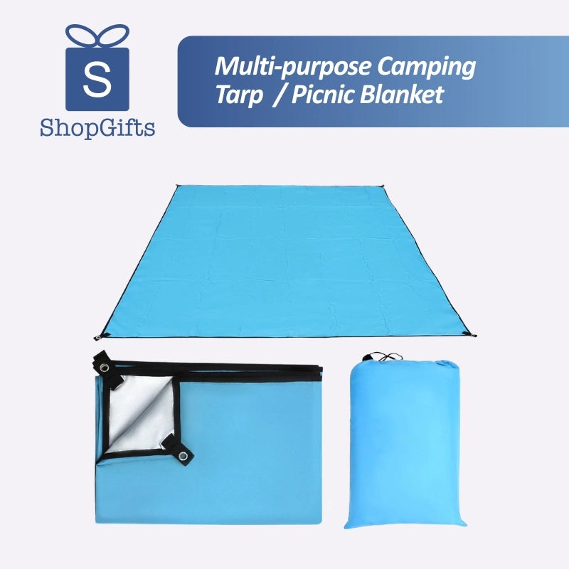Blue Ultra-Light Waterproof Oxford Picnic Tarp with silver-coated backing and reinforced corner grommets_corporate gift_door gift