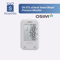 OSIM uCheck Smart Blood Pressure Monitor on a white background with ShopGifts branding.