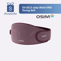 OSIM uZap Waist EMS Toning Belt on a white background with ShopGifts and OSIM logos.