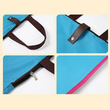Vibrant sky blue Premium Foldable Oxford Waterproof Tote Bag hanging on a wooden hook with folded color options_ customised corporate gift singapore